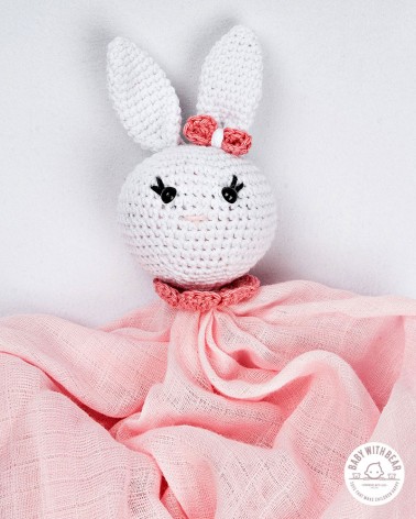 Crochet Baby Comforter Baby With Bear - Bunny White & Pink