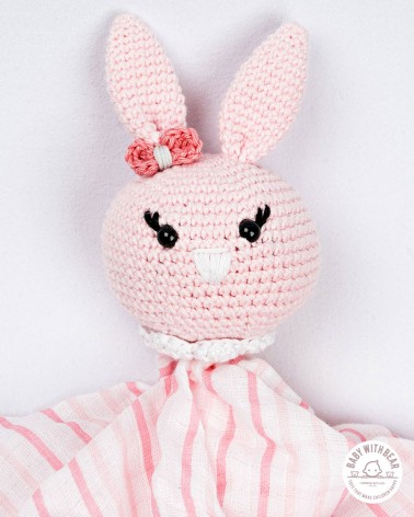 Crochet Baby Comforter Baby With Bear - Bunny Pink
