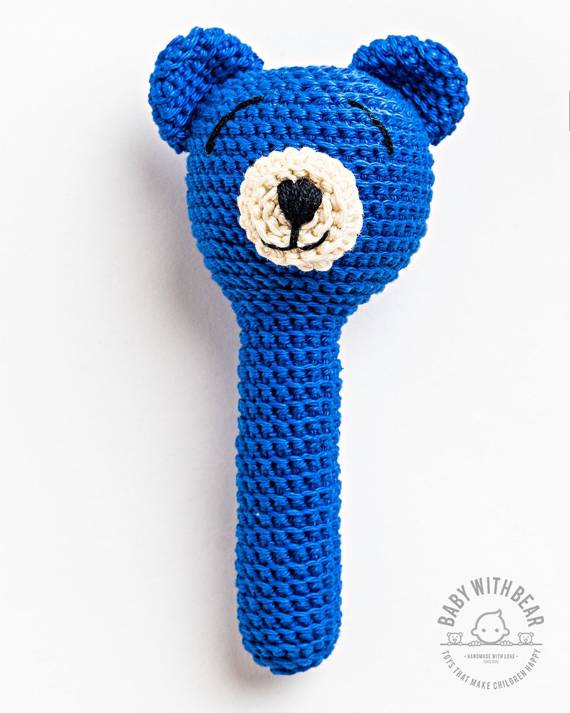 Crochet Hand Rattle BWB - Bear Blue