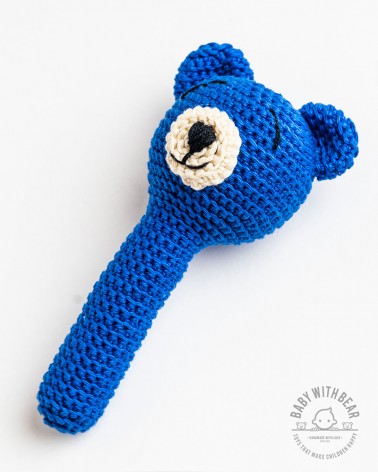Crochet Hand Rattle BWB - Bear Blue