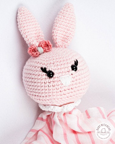 Crochet Baby Comforter Baby With Bear - Bunny Pink