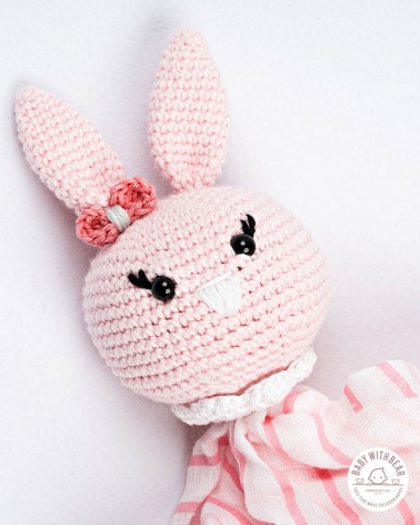 Crochet Baby Comforter Baby With Bear - Bunny Pink