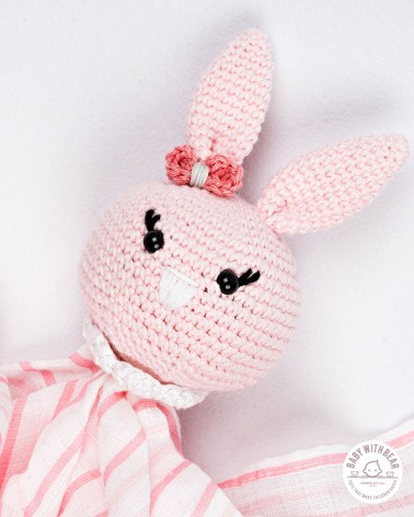 Crochet Baby Comforter Baby With Bear - Bunny Pink