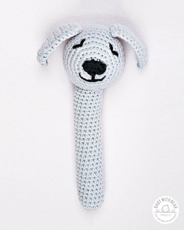 Crochet Hand Rattle - Dog light blue
