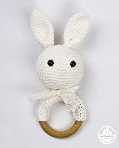 Crochet Rattle Ring BWB - Bunny Teether White