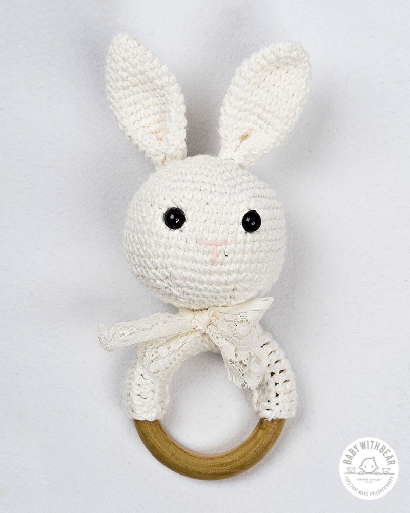 Crochet Rattle Ring BWB - Bunny Teether White