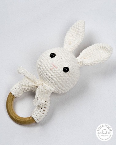 Crochet Rattle Ring BWB - Bunny Teether White