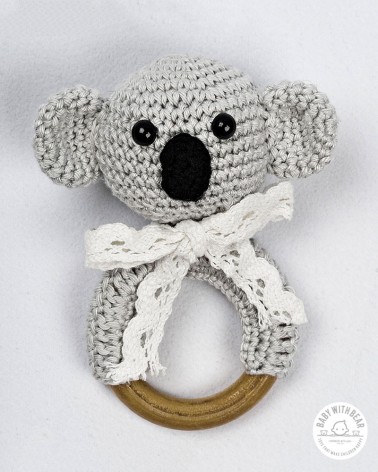 Crochet Rattle Ring BWB - Coala Teether Grey
