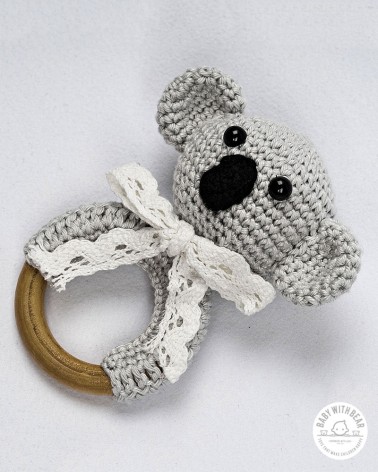 Crochet Rattle Ring BWB - Coala Teether Grey