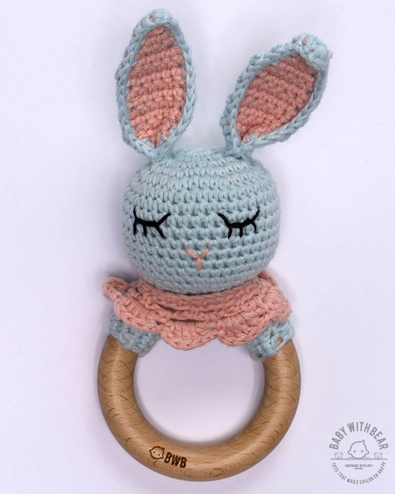 Crochet Rattle Ring BWB - Bunny With Collar Teether