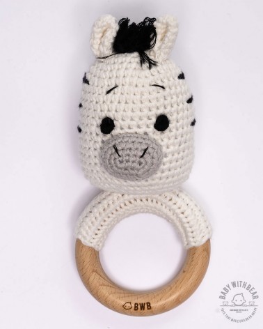 Crochet Rattle Ring BWB - Zebra Teether