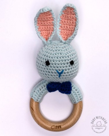 Crochet Rattle Ring BWB - Bunny With Bow Teether