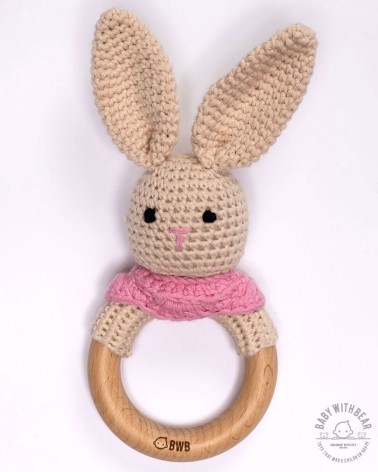 Crochet Rattle Ring BWB - Bunny Teether Beige