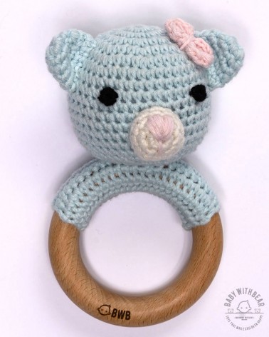 Crochet Rattle Ring BWB - Bear With Hair Bow Teether