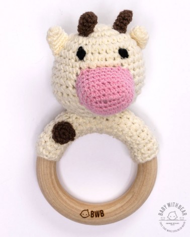 Crochet Rattle Ring BWB - Cow Teether