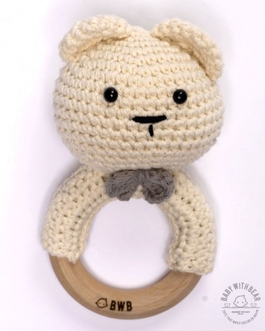 Crochet Rattle Ring BWB - Bear Teether Beige