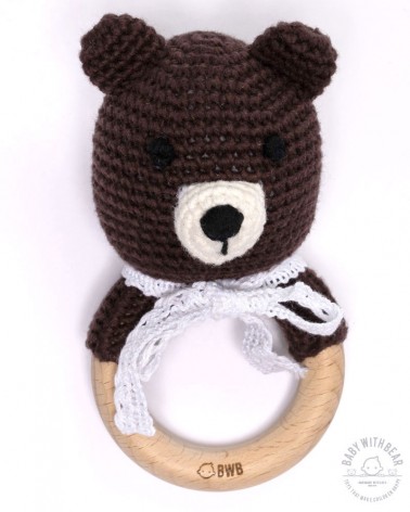 Crochet Rattle Ring BWB - Bear Teether Dark Brown