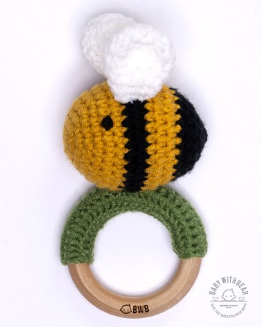 Crochet Rattle Ring BWB - Bee Teether