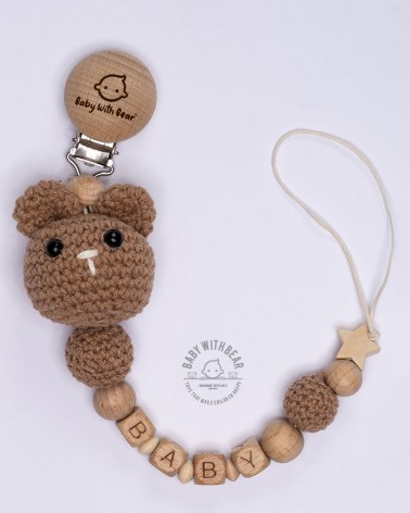 Personalised dummy clip / Pacifier chain - BWB - Bear brown