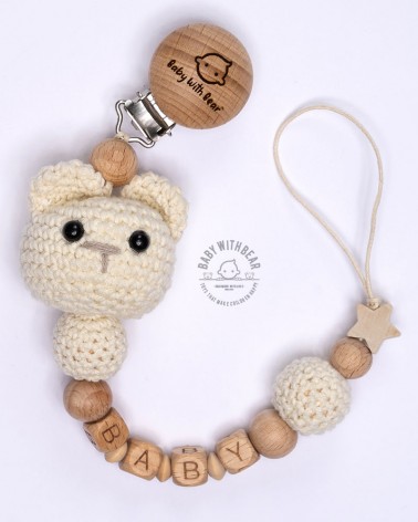 Personalised dummy clip / Pacifier chain - BWB - Bear white