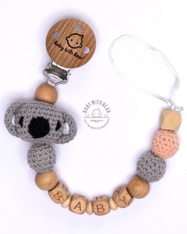Personalised dummy clip / Pacifier chain - BWB - Koala grey & pink