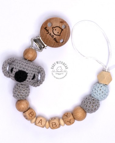 Personalised dummy clip / Pacifier chain - BWB - Koala grey & blue