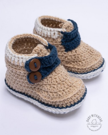 Crochet Baby Shoes BWB - Newborn Booties brown and blue