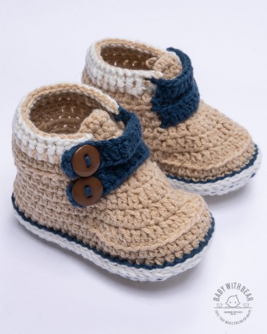 Gehäkelte Babyschuhe BWB - Babyschuhe Braun und blau