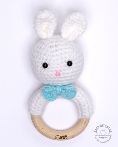Crochet Rattle Ring BWB - Bunny white-blue Teether