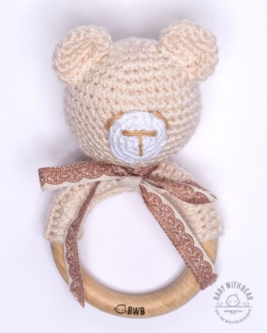 Crochet Rattle Ring BWB - Bear beige Teether