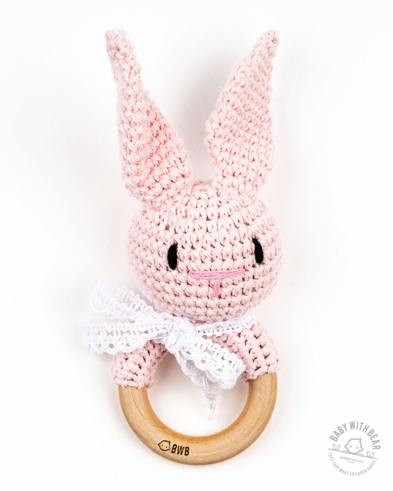 Crochet Rattle Ring BWB - Bunny Teether (Pink)