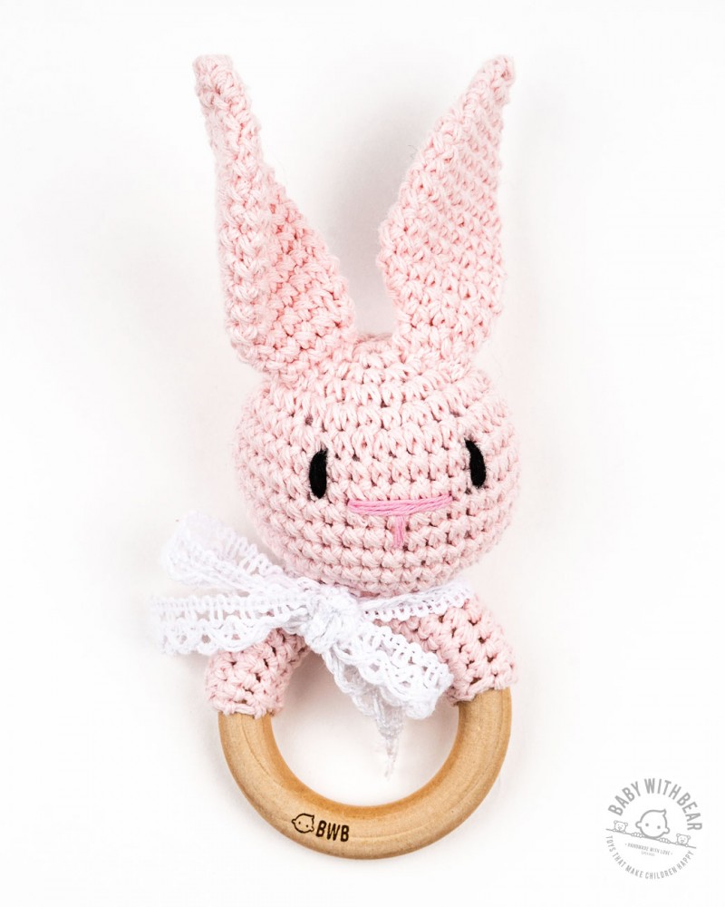 Crochet Rattle Ring BWB - Bunny Teether (Pink)