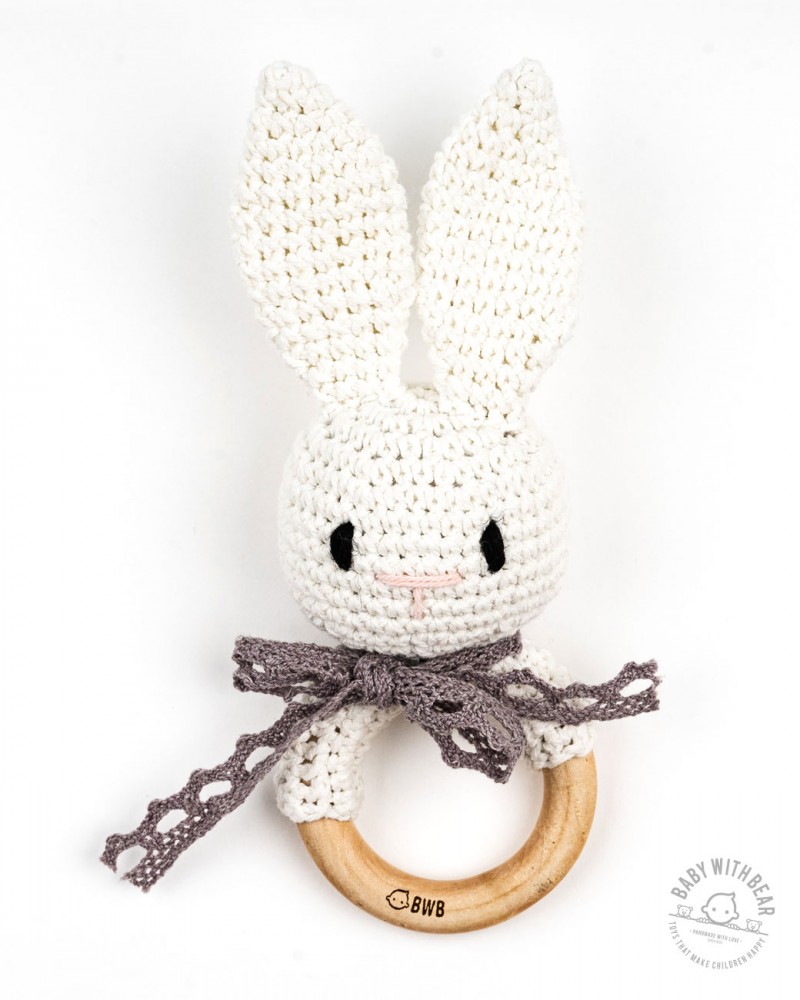 Crochet Rattle Ring BWB - Bunny Teether (White)