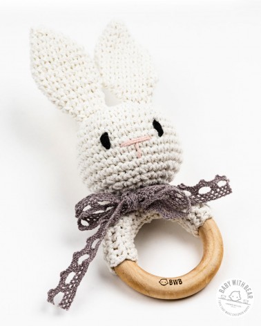Crochet Rattle Ring BWB - Bunny Teether (White)