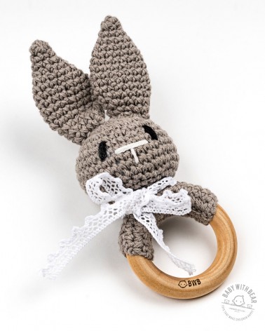Crochet Rattle Ring BWB - Bunny Teether (Grey)