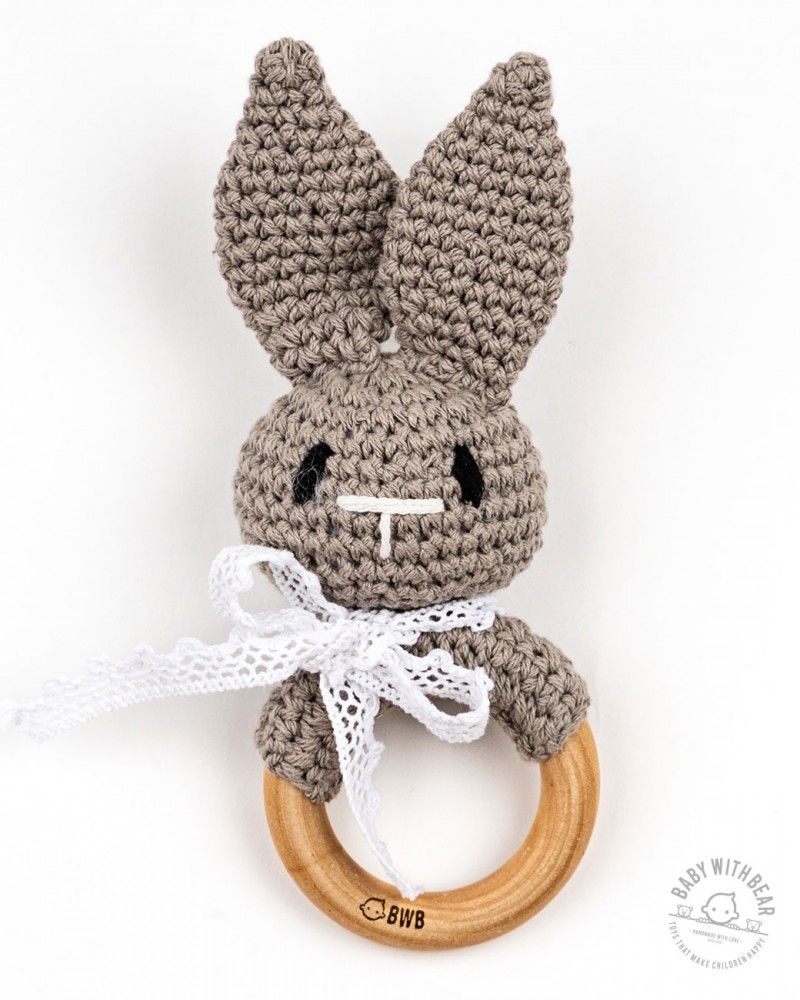 Crochet Rattle Ring BWB - Bunny Teether (Grey)