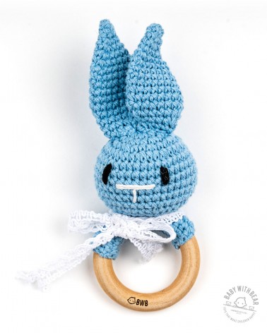 Crochet Rattle Ring BWB - Bunny Teether (Blue)