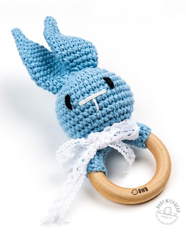 Crochet Rattle Ring BWB - Bunny Teether (Blue)