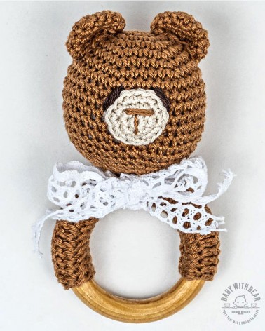Crochet Rattle Ring BWB - Teddy Bear Teether Brown