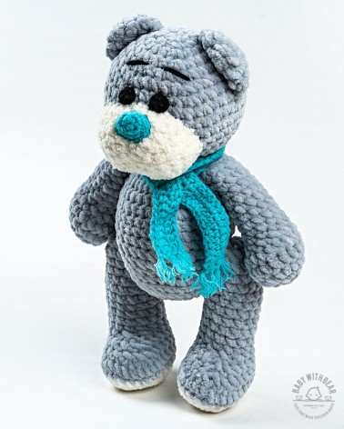 Amigurumi Teddy Bear BabyWithBear - Teddy Bear with Scarf Grey