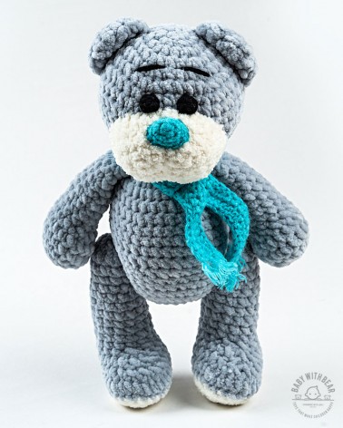 Amigurumi Teddy Bear BabyWithBear - Teddy Bear with Scarf Grey