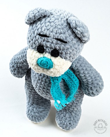 Amigurumi Teddy Bear BabyWithBear - Teddy Bear with Scarf Grey