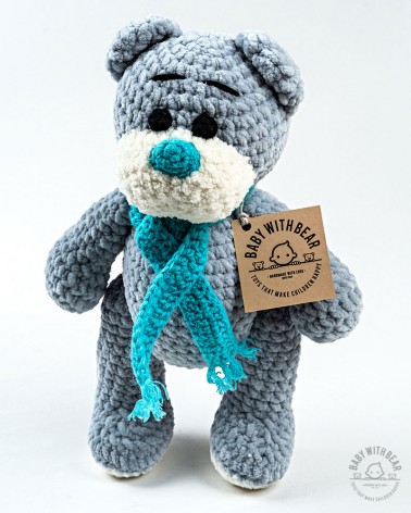 Amigurumi Teddy Bear BabyWithBear - Teddy Bear with Scarf Grey