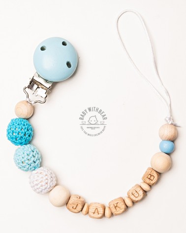 Personalised wooden dummy clip / Pacifier holder - Baby With Bear