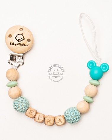 Personalised dummy clip / Pacifier holder - Baby With Bear