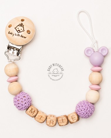 Personalised dummy clip / Pacifier holder - Baby With Bear