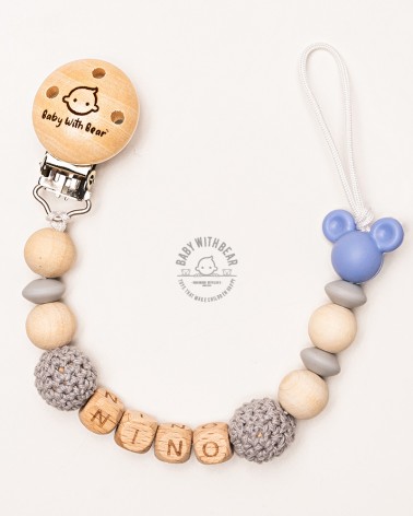 Personalised dummy clip / Pacifier holder - Baby With Bear