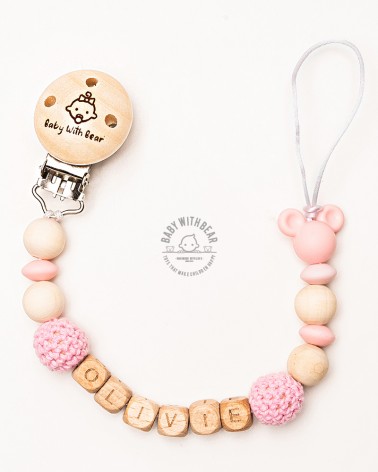 Personalised dummy clip / Pacifier holder - Baby With Bear