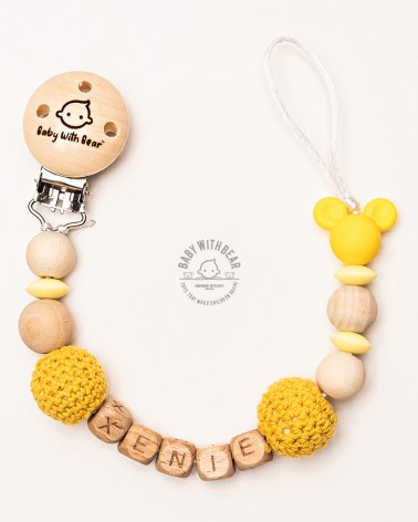 Personalised dummy clip / Pacifier holder - Baby With Bear
