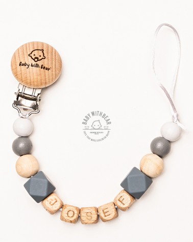 Personalised dummy clip / Pacifier holder - Baby With Bear